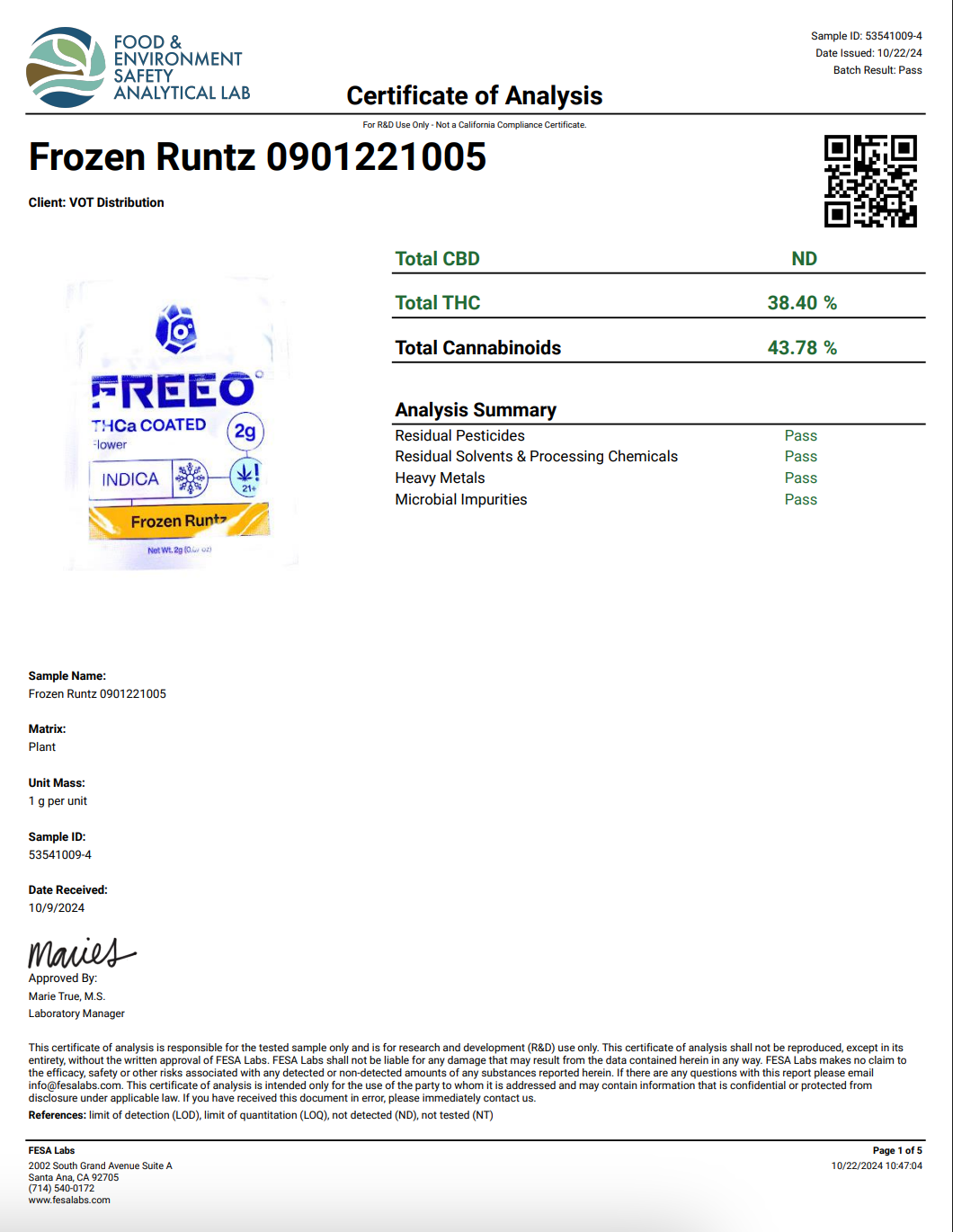 Freezo THCa coated Flower 2g (20ct) - Frozen Runtz
