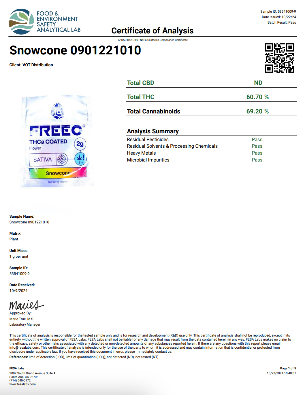 Freezo THCa coated Flower 2g (20ct) - Snowcone